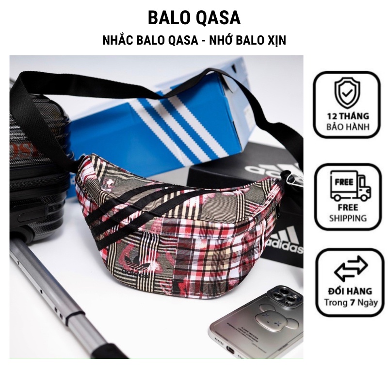 Túi bao tử đeo chéo QASA thời trang nam nữ unisex vải chống nước họa tiết sọc phong cách thể thao