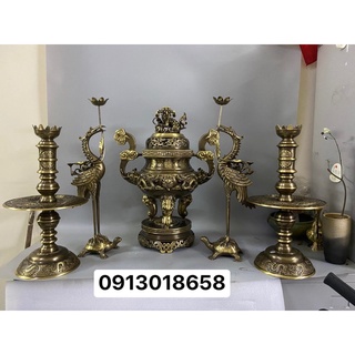 Bộ đỉnh thờ lư thờ song long rồng phượng cao 60cm hàng đúc thủ công cao cấp số 1
