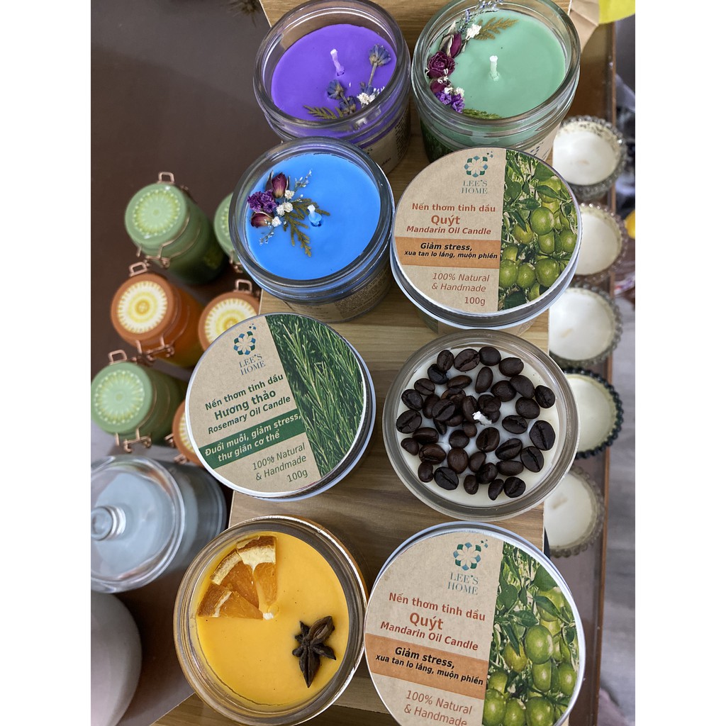 Nến thơm 100% sáp tự nhiên & tinh dầu nguyên chất Lee's Home. Natural wax scented candles handmade in Vietnam