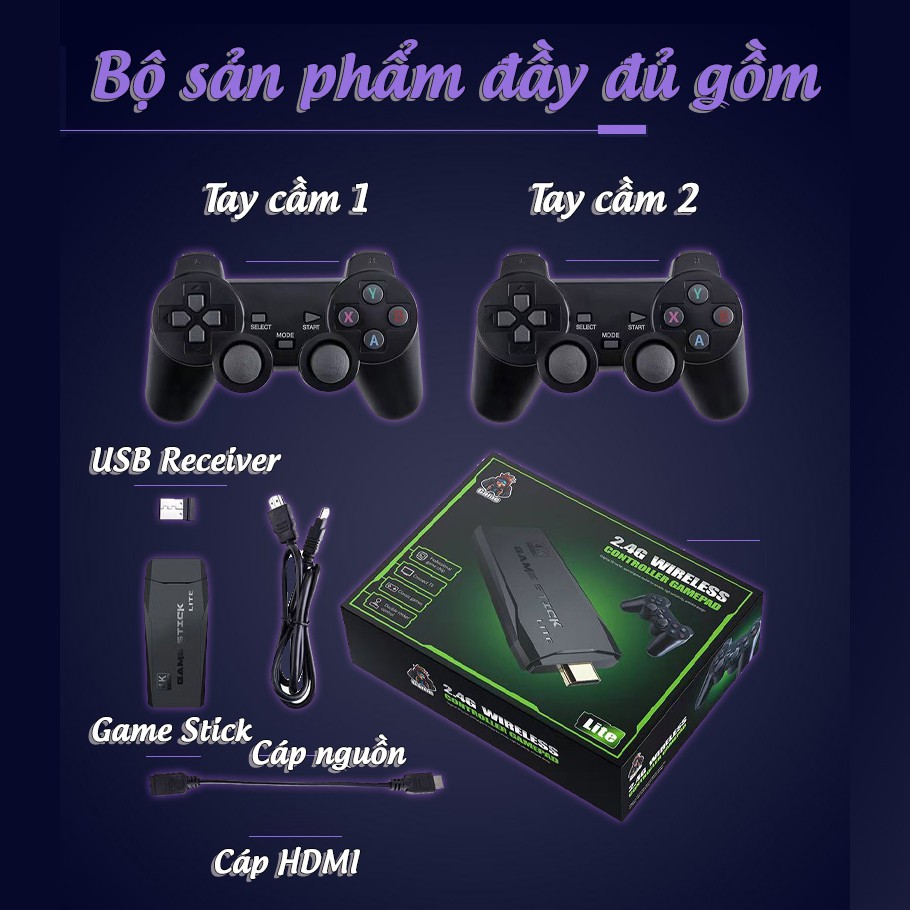 Máy chơi Game Stick 4k, máy điện tử 4 nút PS1, PSP, Nintendo, FC, Gameboy, NES, SNES, Game Thùng