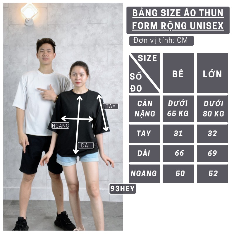 Áo Thun Tay Lỡ Unisex Phông Trơn Basic Form Rộng Mềm Mịn Cho Nam Nữ Thương Hiệu 93HEY ATL01