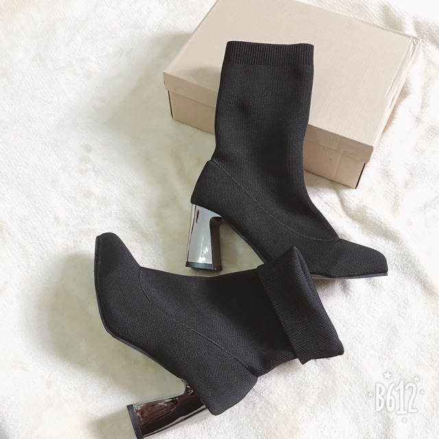 (chân gầy lùi 1 size) Bốt Len Lửng Boot Đùi Len Qua Gối Cao Cấp Gót Trụ Bạc 7 Phân boot nỉ khóa sau | BigBuy360 - bigbuy360.vn