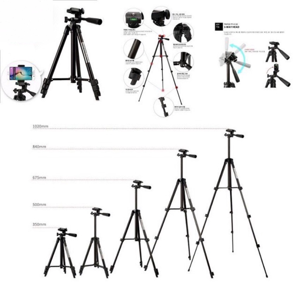 Gậy chụp ảnh 3 chân tripod 3120, 3110 kèm remote cứng cáp chắc chắn giá đỡ quay phim, livestream tặng đầu kẹp