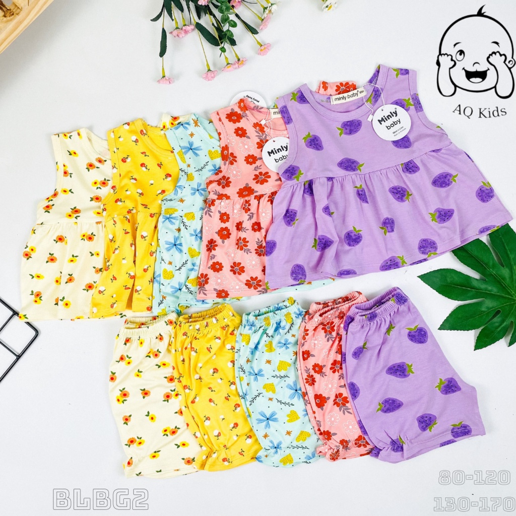 [BÉ 8-32KG] Bộ Ba Lỗ Bé Gái Vải Thun Lạnh, Hàng Cao Cấp Minly Baby Size 80-170, đồ Bộ Bé Gái BL2706