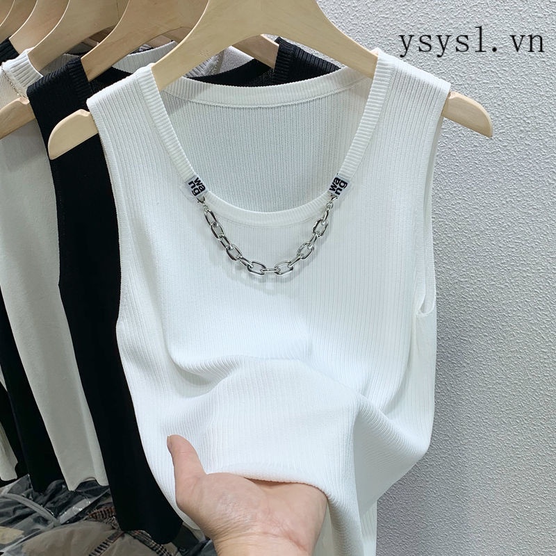 Hàng Có Sẵn Áo Thun Không Tay Nhỏ Nhắn Phối Dây Xích 200 Jin Phong Cách Phương Tây Thời Trang Mùa Hè Dành Cho Nữ