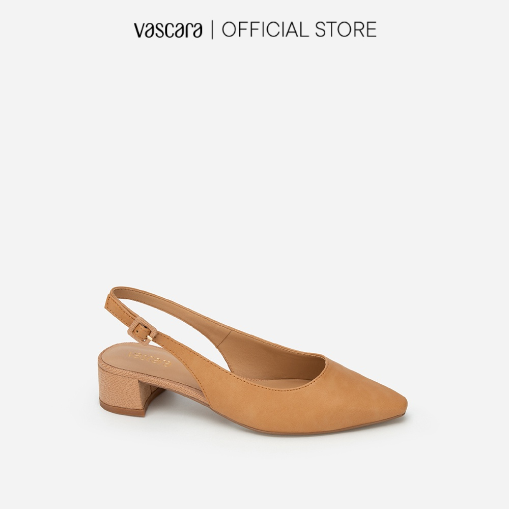 Vascara Giày Slingback Gót Vân Da Kỳ Đà - BMN 0516 - Màu Nâu Sáng