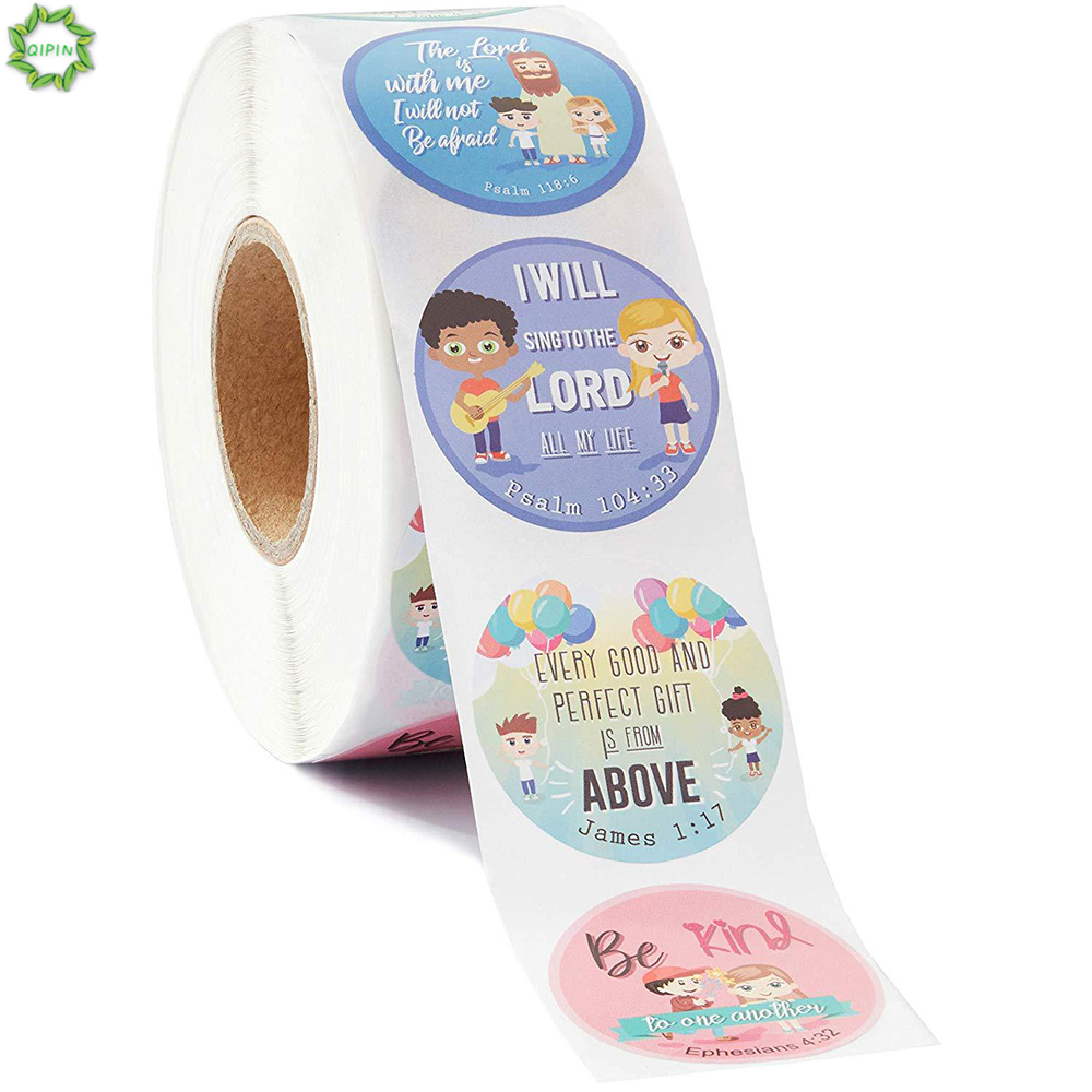 Cuộn 500 Miếng Dán Hình Tròn Họa Tiết Hoạt Hình Cho Bé