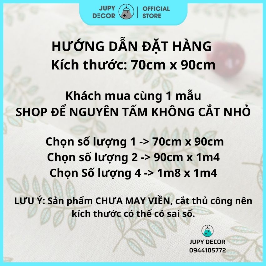 Vải bố canvas họa tiết lá xanh vintage decor bàn ăn, bàn học cực xinh xắn