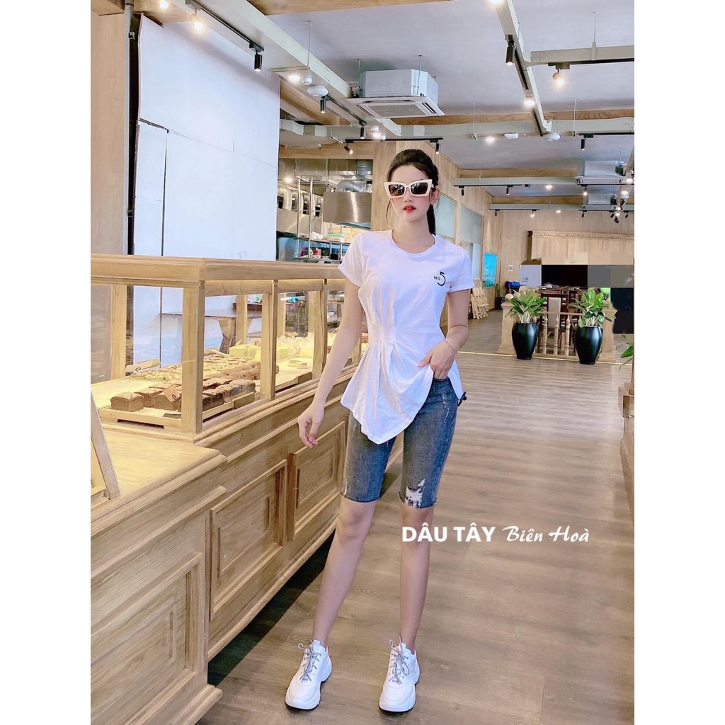 Quần jeans ngố lửng Big Size co dãn mạnh, màu xám rách xước, lưng cao 4352 4350