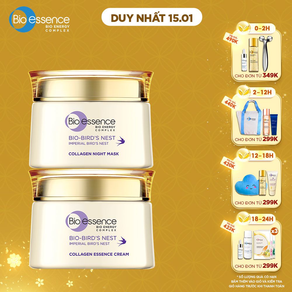 Bộ dưỡng da Bio-Essence Bio-Bird's Nest (Kem dưỡng tinh chất tổ yến &amp; Collagen 50gr + Mặt nạ ngủ Night Mask 50gr)