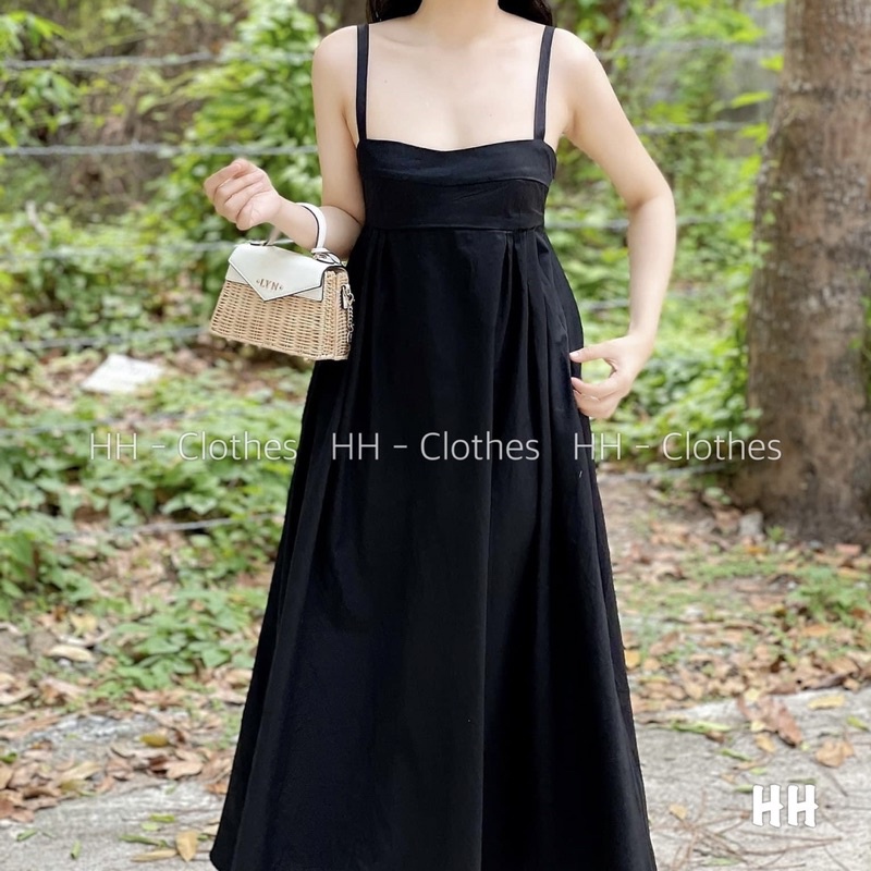 Váy maxi 2 dây nhún xếp ly dáng dài xoè Đầm 2s đi biển