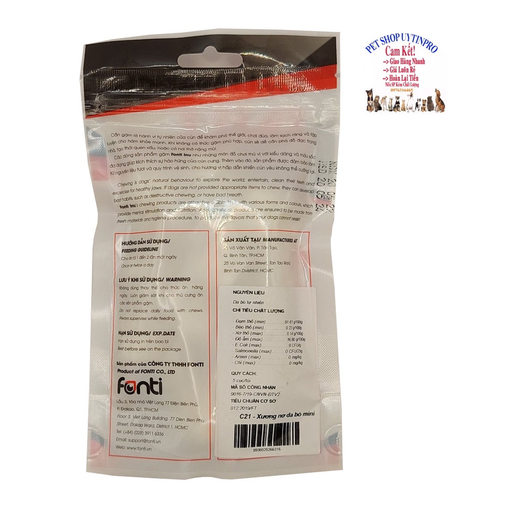 XƯƠNG GẶM CHO CHÓ Fonti INU C21 Xương Nơ da bò mini Gói 50g Thơm ngon Sạch răng Giúp hàm chắc khỏe Tiêu hóa tốt SX tạiVN