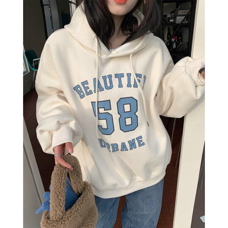 Áo hoodie nỉ nữ thêu chữ OIOI form dáng rộng unisex nam nữ mặc được 2 màu xám xanh siêu dễ thương Xưởng Sỉ Nguyễn Hoa | BigBuy360 - bigbuy360.vn
