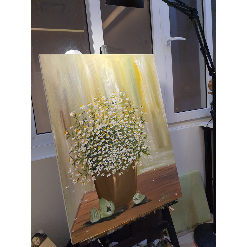 Tranh canvas vẽ tay Cúc Họa Mi