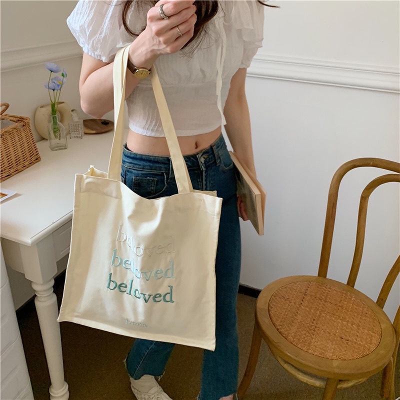 Túi Xách tote Vải canvas Thêu Chữ Phong Cách Hàn Quốc Mới 2022 og3u