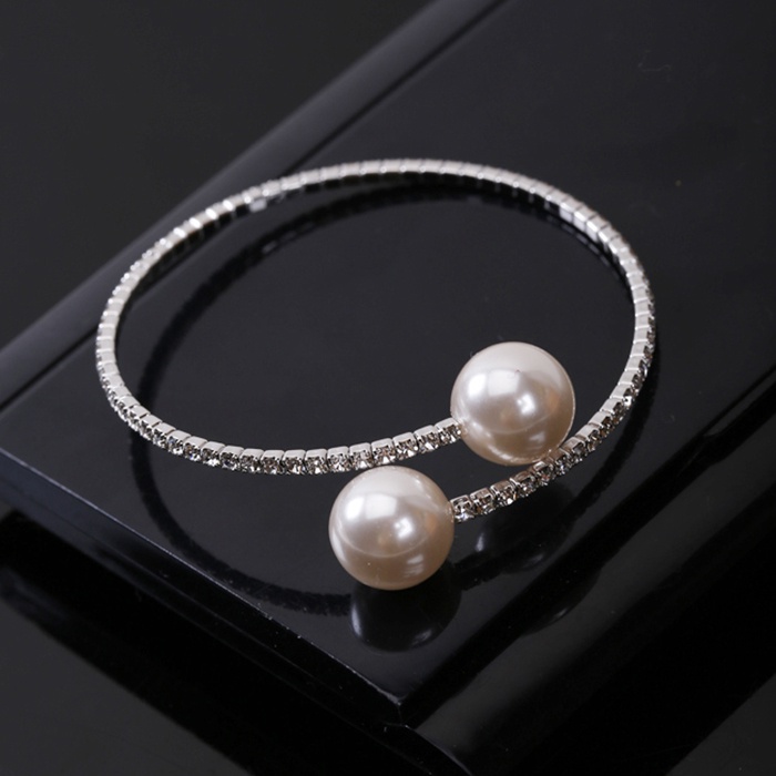 Lắc tay nữ vòng tay ngọc trai nhân tạo dạng kiềng dẻo đính đá zircon phong cách hàn quốc dễ thương