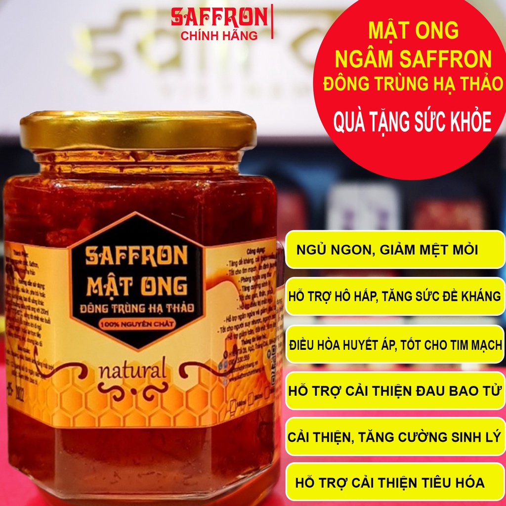 Mật ong Saffron ngâm Đông trùng hạ thảo lọ 180ml Saffron Việt Nam