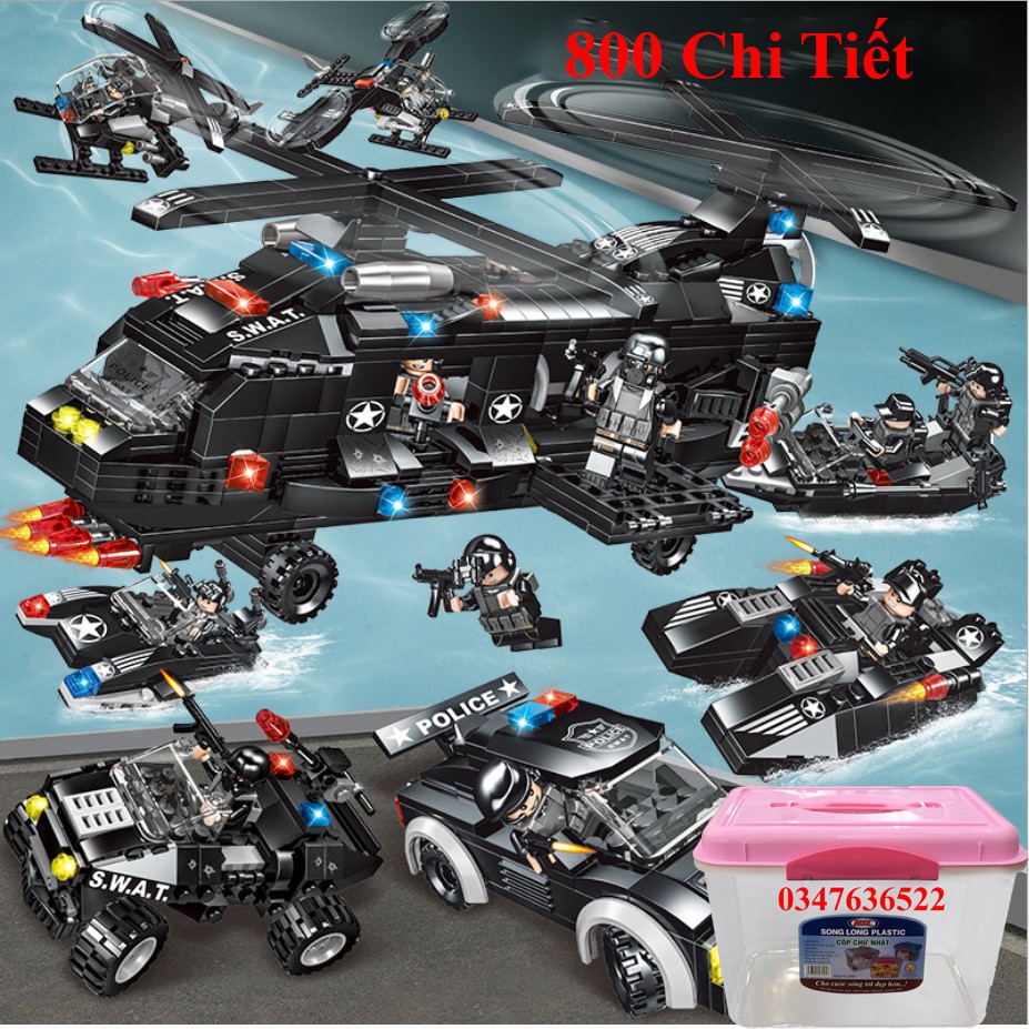 [800 CHI TIẾT-HÀNG CHUẨN] BỘ ĐỒ CHƠI XẾP HÌNH LEGO Trực Thăng,  Lắp Ghép Máy Bay, OTO Cảnh Sát, SWAT