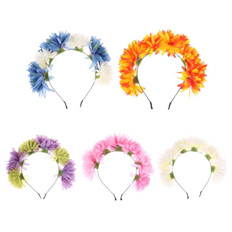 Băng Đô Hoa Cúc Giả Màu Tương Phản Phong Cách Bohemian Dành Cho Cô Dâu