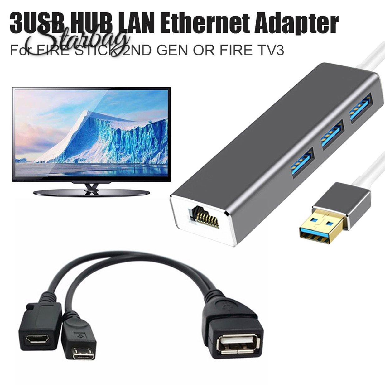 Bộ Chia 3 Cổng Usb Hub Lan Ethernet Cho Amazon Fire 3 Port