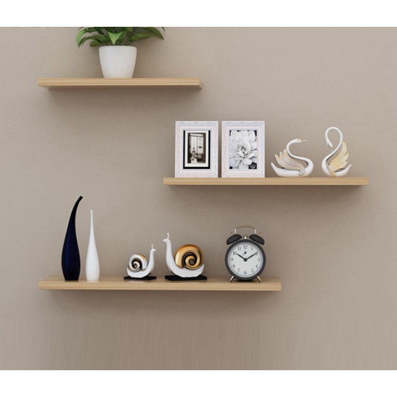 Kệ gỗ treo tường thanh ngang 3 tấm 60x15 cm từ gỗ MDF chống thấm cao cấp, bảo hành 12 tháng - WL004-1