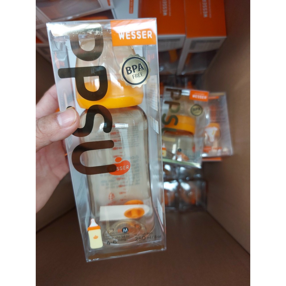 Bình Sữa WESSER PPSU Cổ Hẹp 250ml BPA FREE ( MẪU MỚI NHẤT 2020 )