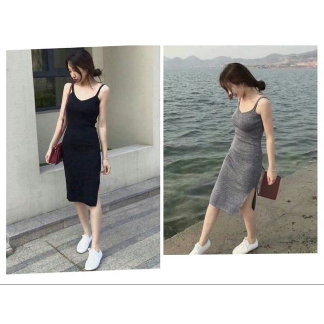 Váy body 2 dây thun gân