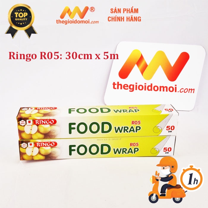 Màng bọc thực phẩm Ringo loại hộp 200/250/450 có thanh cắt tiện lợi giúp bảo quản thực phẩm