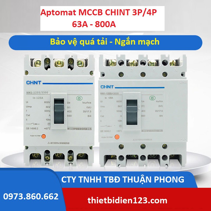 Aptomat CHINT MCCB 3P/4P 100A, 125A - NM1-125S - Attomat 3 pha 100A