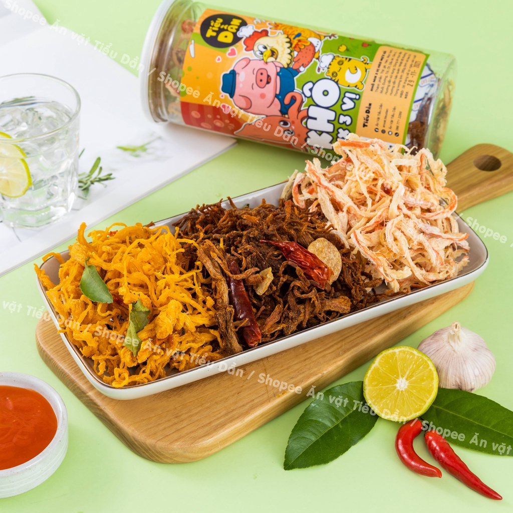 Khô gà mix Khô mực, heo Tiểu Dần, 3 vị trong 1 hộp hũ lớn 280g, đồ ăn vặt vừa ngon vừa rẻ | BigBuy360 - bigbuy360.vn