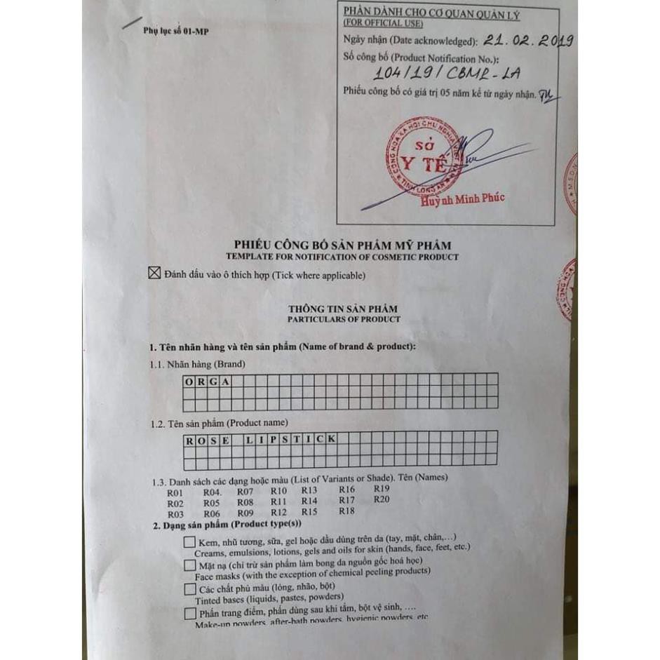 Son Môi Hoa Hồng Le'Orga - Rose Lipstick Không Chì Siêu Lì Không Trôi | BigBuy360 - bigbuy360.vn