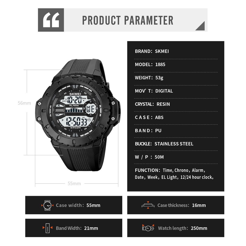 Đồng Hồ Điện Tử Đa Năng SKMEI 1885 Có Đèn LED