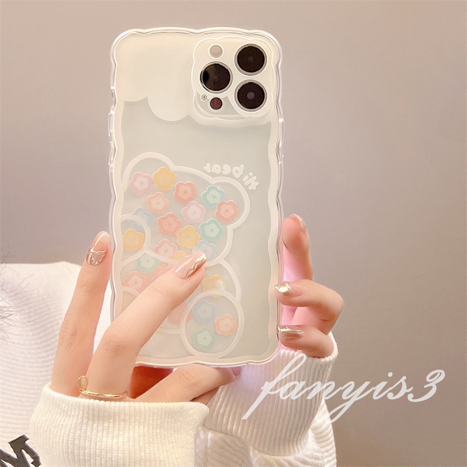 Ốp Điện Thoại TPU Silicon Mềm Viền Lượn Sóng In Hình Gấu Và Hoa Cho For iPhone 13 12 11 Pro Max X XR Xs Max 7 8 Plus SE 2020