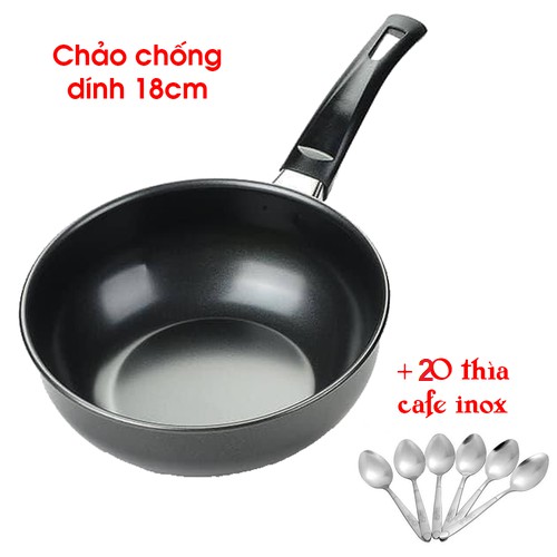 COMBO gồm: 1 chảo chống dính sâu lòng size 18cm + 20 thìa cafe inox cán hoa đẹp