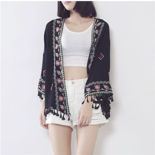 Áo kimono lửng thổ cẩm thêu