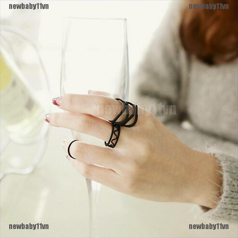 Set 3 Nhẫn Đốt Ngón Tay Màu Đen Trơn Phong Cách Punk Phá Cách Dành Cho Nữ