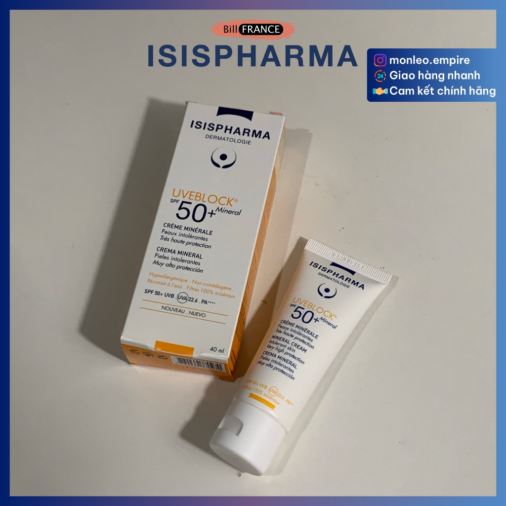 Kem chống nắng không màu ISIS PHARMA UVEBLOCK SPF50+ Mineral 40ml