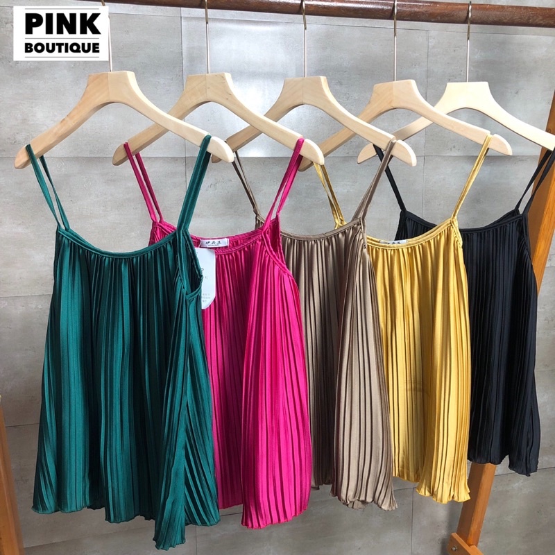 Bộ Đồ Nữ Lụa Hai Dây Dập Li Quần Short Dáng Váy Mùa Hè Chất Mát Thiết Kế PINK BOUTIQUE | BigBuy360 - bigbuy360.vn