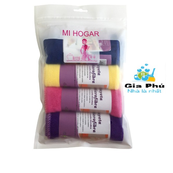 Bộ 4 khăn lau đa năng Microfiber Gia Phú ( giao màu ngẫu nhiên )