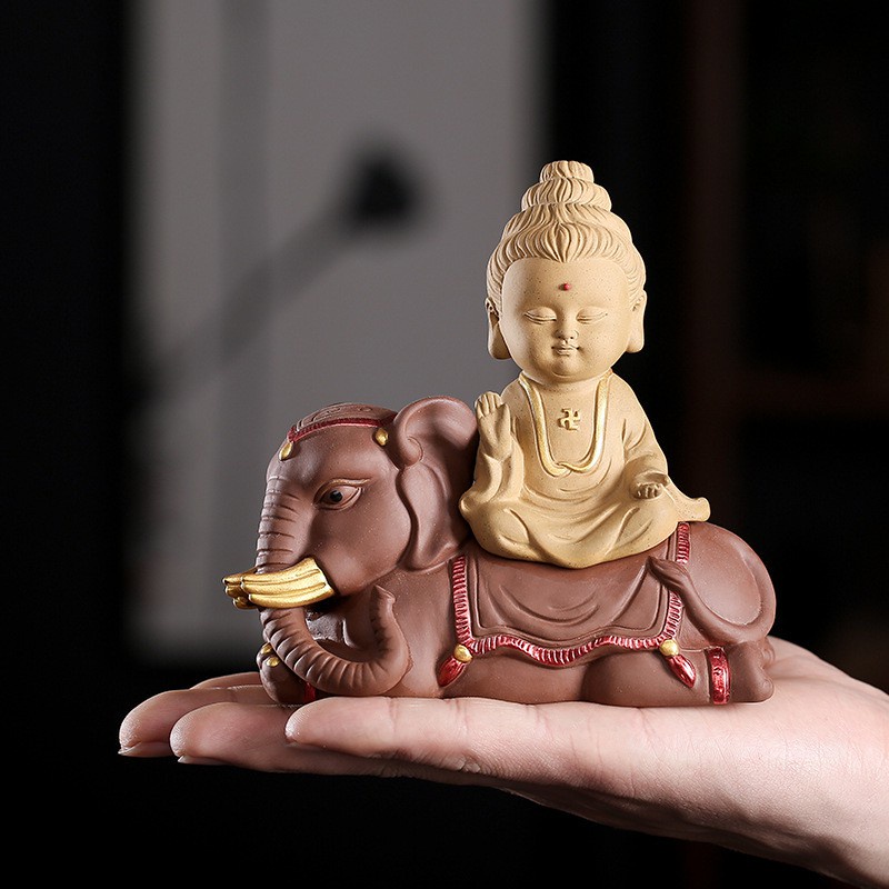 TƯỢNG TAM THÁNH CƯỠI LINH THÚ GỐM TỬ SA- BỘ TƯỢNG PHẬT TAM THÁNH SIÊU ĐẸP GIÁ SIÊU TỐT