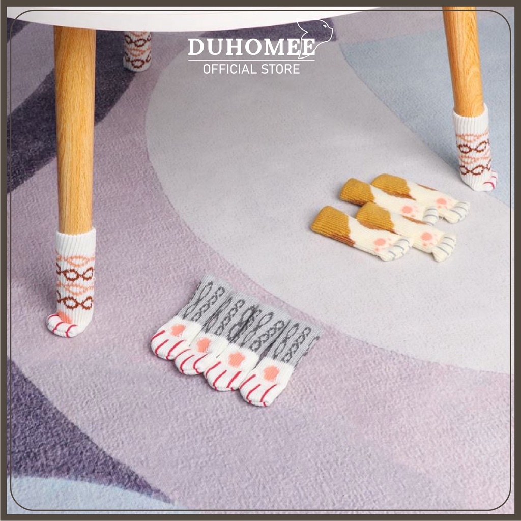 Set 4 tất bọc chân ghế chống trượt chống xước sàn nhà in hình chân mèo dễ thương