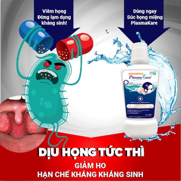 Nước súc họng miệng PlasmaKare giảm ho, rát họng, amidan, ho, khản tiếng chỉ cần súc 30s