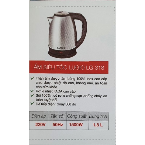 Ấm siêu tốc lugio lg-318