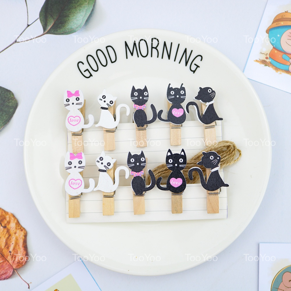 SET 10 Kẹp gỗ treo ảnh chủ đề MÈO kèm 140cm dây dễ thương cute TooYoo TY0240