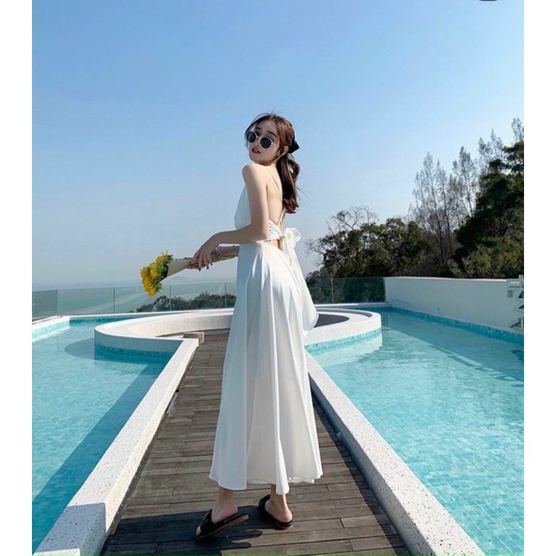 ĐẦM MAXI 2 DÂY - VÁY NỮ TRẮNG HÈ HỞ LƯNG – GD102 | BigBuy360 - bigbuy360.vn