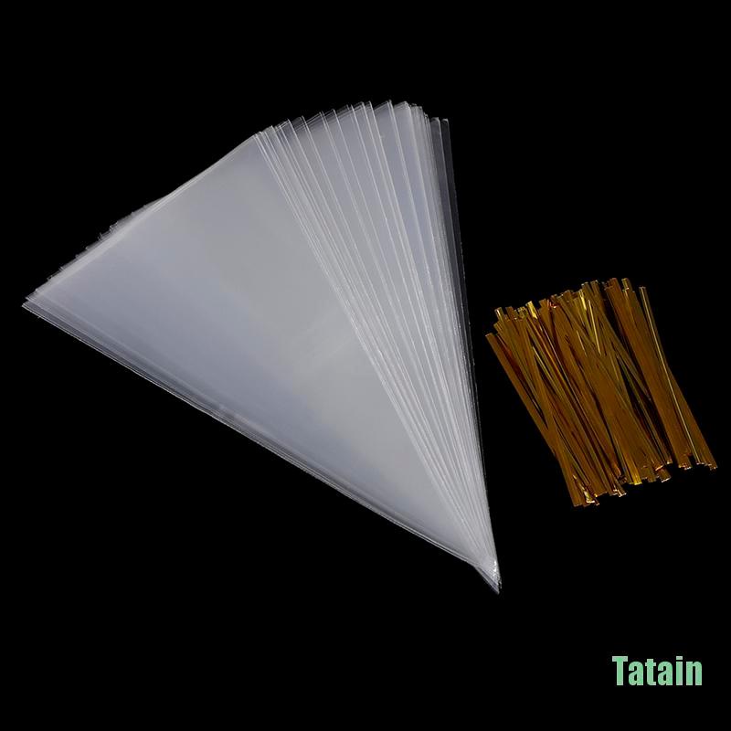 Set 100 túi giấy bóng kính hình nón trong suốt đựng bánh kẹo và hoa làm quà cưới