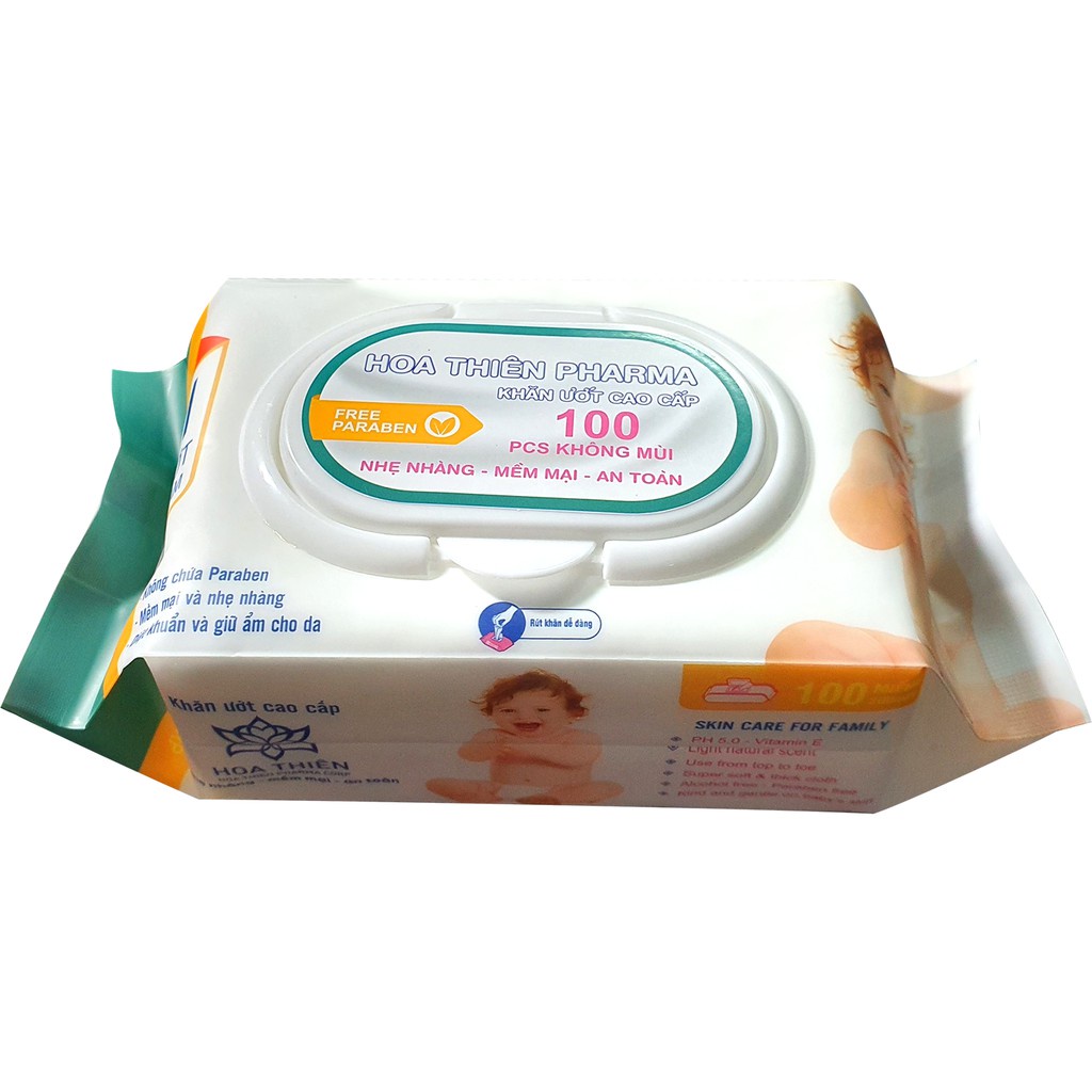 Khăn ướt Hoa Thiên 100 tờ Không mùi- Pharma