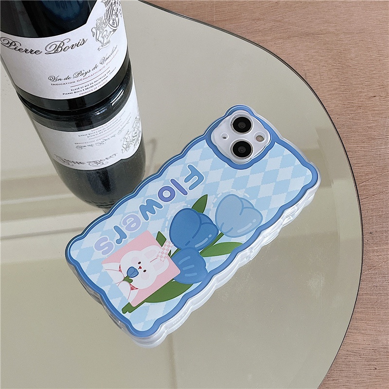 Ốp lưng iphone Phù Hợp Ốp Điện Thoại In Hình Thỏ Và Hoa Màu Xanh Dương Cho iphone13 12Promax xs / xr / 6Plus-14 Dinuo case