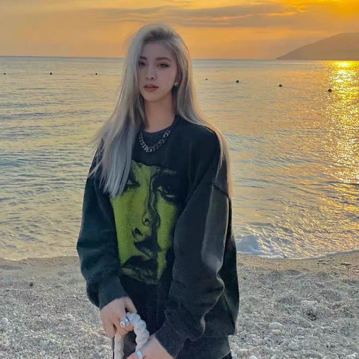 Áo sweater cổ tròn dáng rộng phong cách hip hop trẻ trung cho cặp đôi