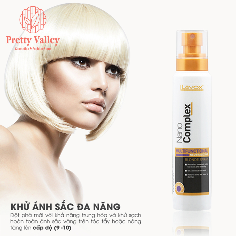 Gội khử vàng đa năng dạng xịt Lavox Nano Complex 180ml, khử ánh vàng cho tóc tẩy trắng, bạch kim - Pretty Valley Store